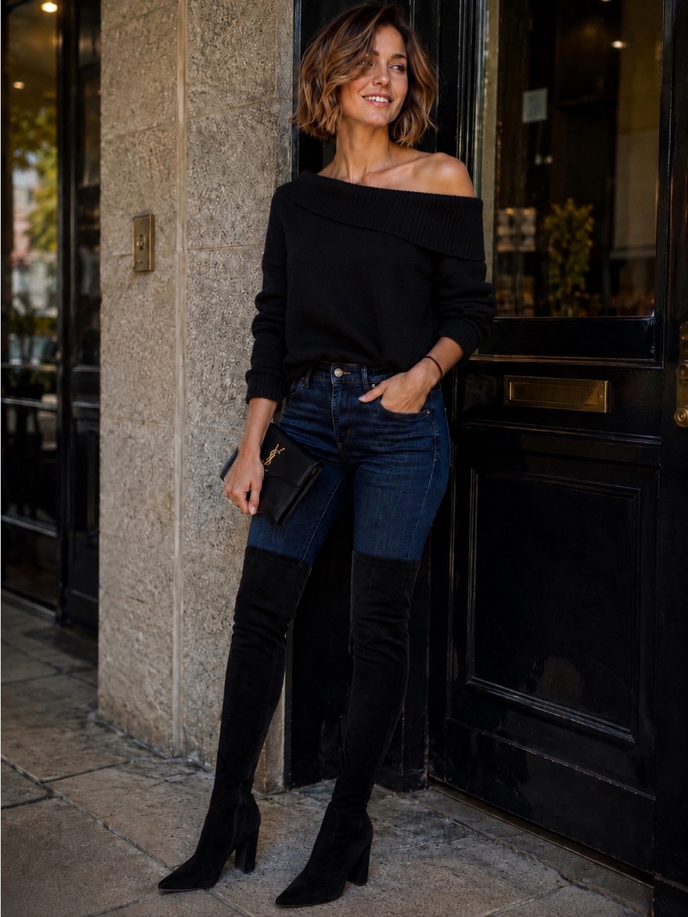 Badgley Mishka Black Suede Pointed-Toe Knee-High Boots - Classic Style